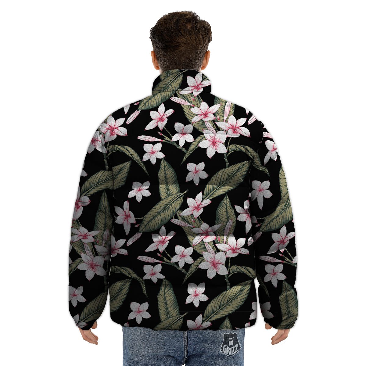 Flower Frangipani Watercolor Print Pattern Puffer Jacket-grizzshop