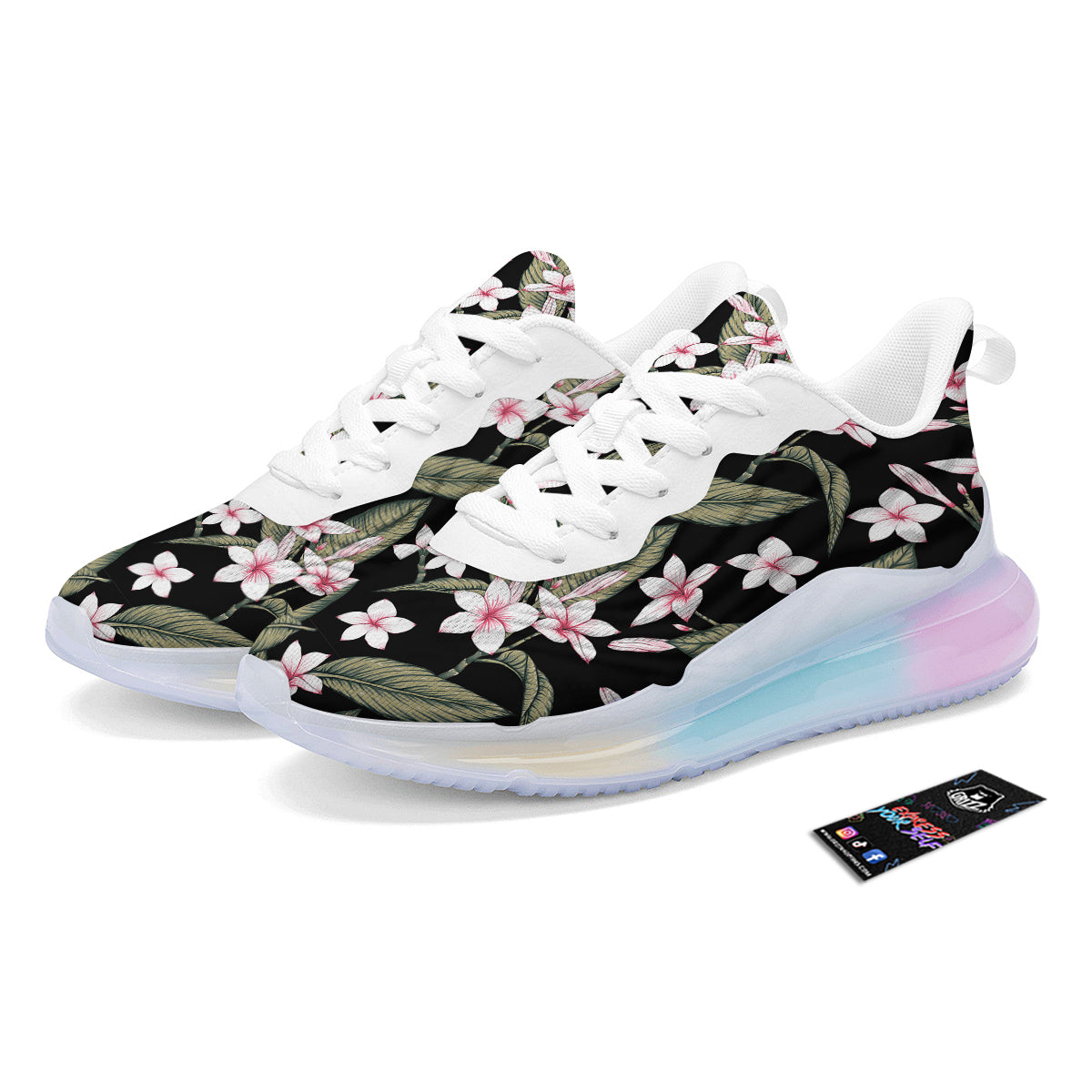 Flower Frangipani Watercolor Print Pattern Running Sneakers-grizzshop