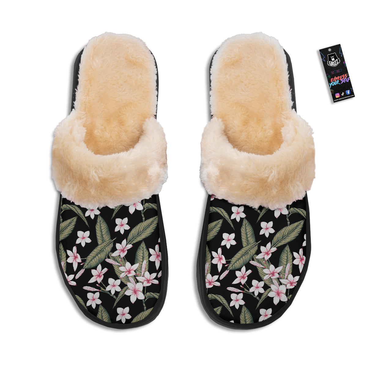 Flower Frangipani Watercolor Print Pattern Slippers-grizzshop