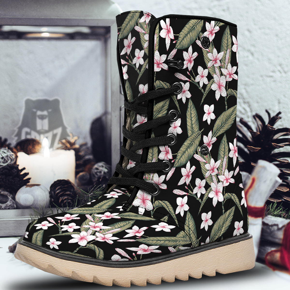 Flower Frangipani Watercolor Print Pattern Snow Boots-grizzshop