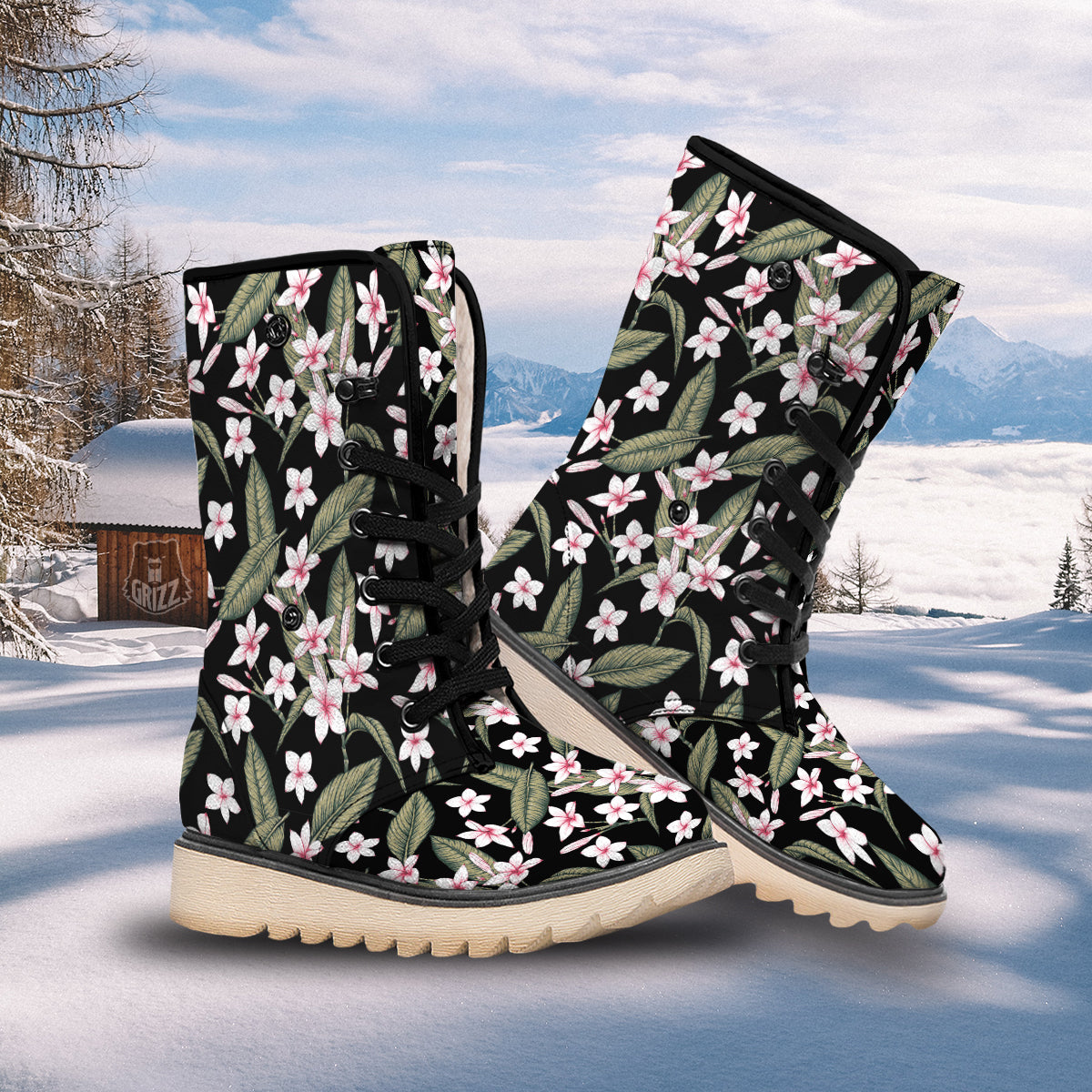 Flower Frangipani Watercolor Print Pattern Snow Boots-grizzshop