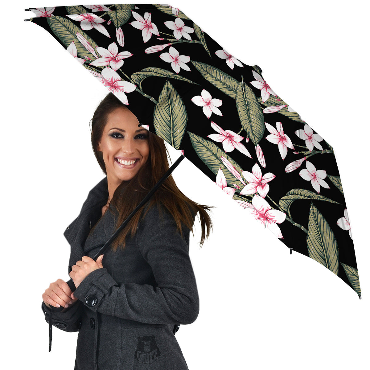 Flower Frangipani Watercolor Print Pattern Umbrella-grizzshop