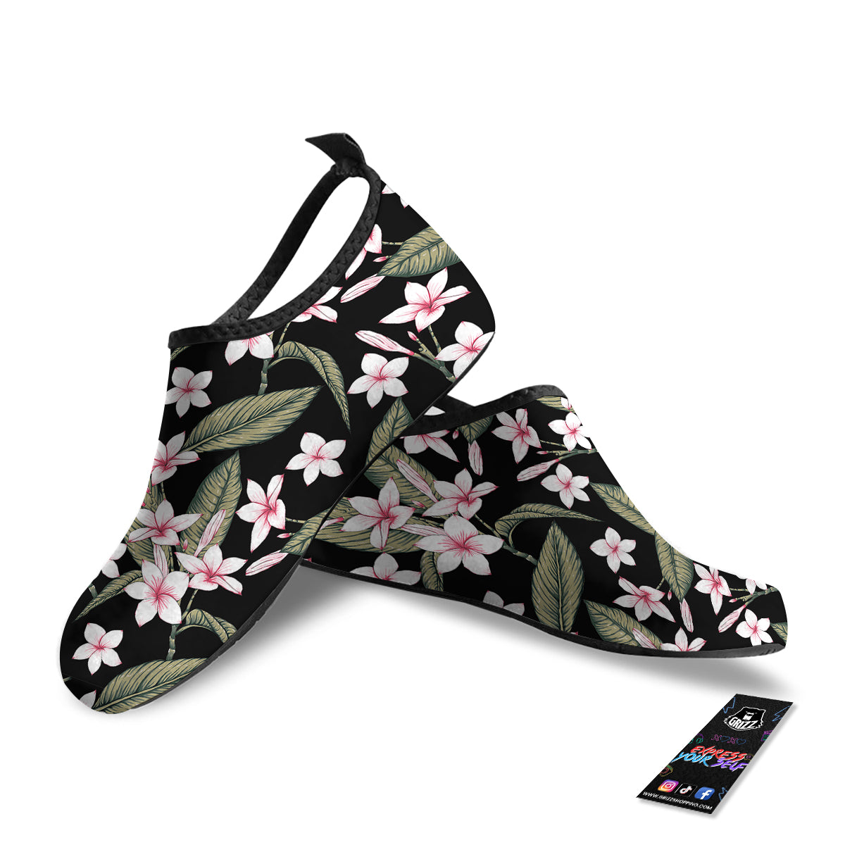 Flower Frangipani Watercolor Print Pattern Water Shoes-grizzshop