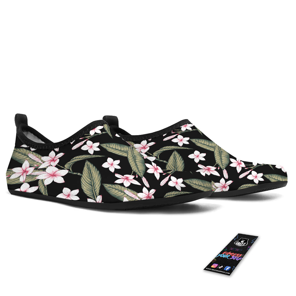 Flower Frangipani Watercolor Print Pattern Water Shoes-grizzshop