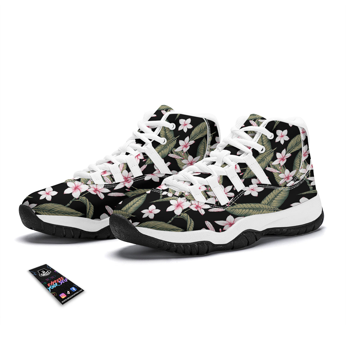 Flower Frangipani Watercolor Print Pattern White Bball Shoes-grizzshop