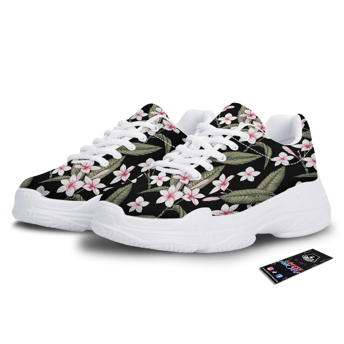 Flower Frangipani Watercolor Print Pattern White Chunky Shoes-grizzshop