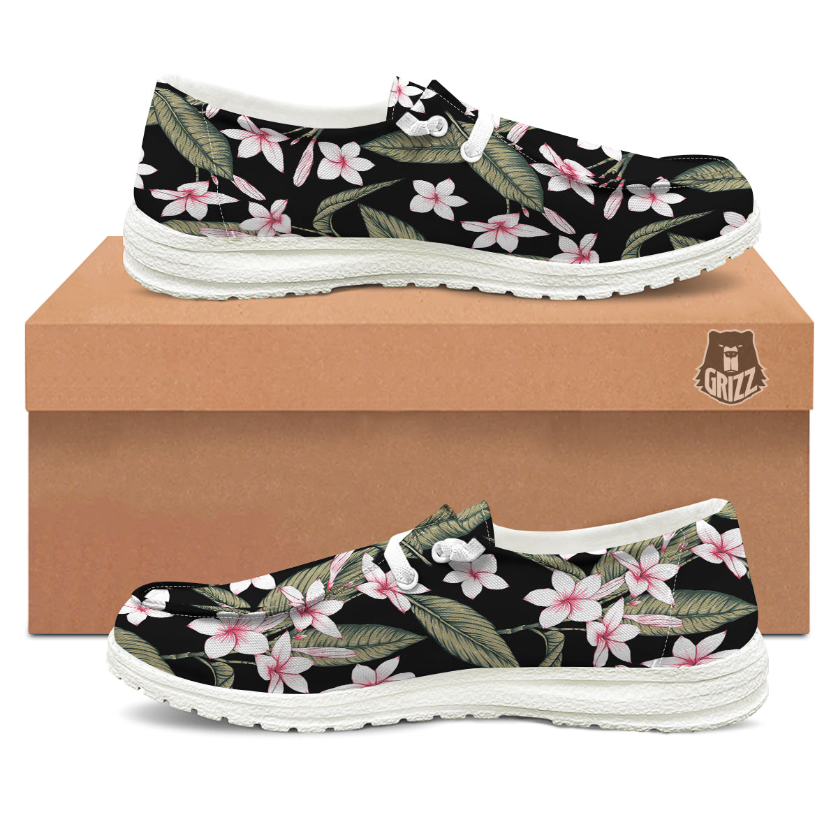 Flower Frangipani Watercolor Print Pattern White Loafers-grizzshop