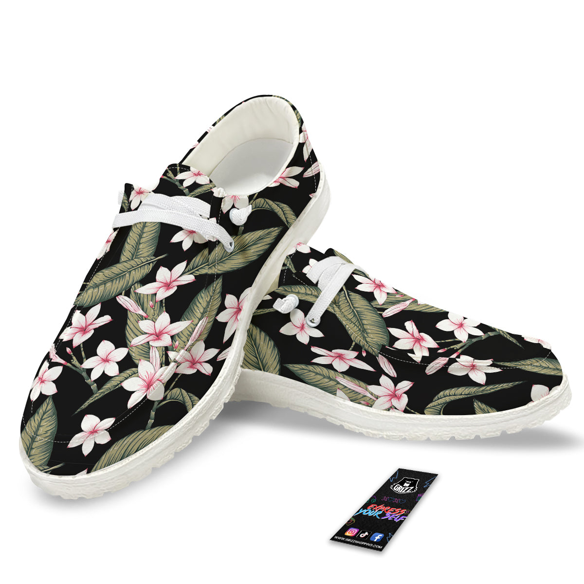 Flower Frangipani Watercolor Print Pattern White Loafers-grizzshop