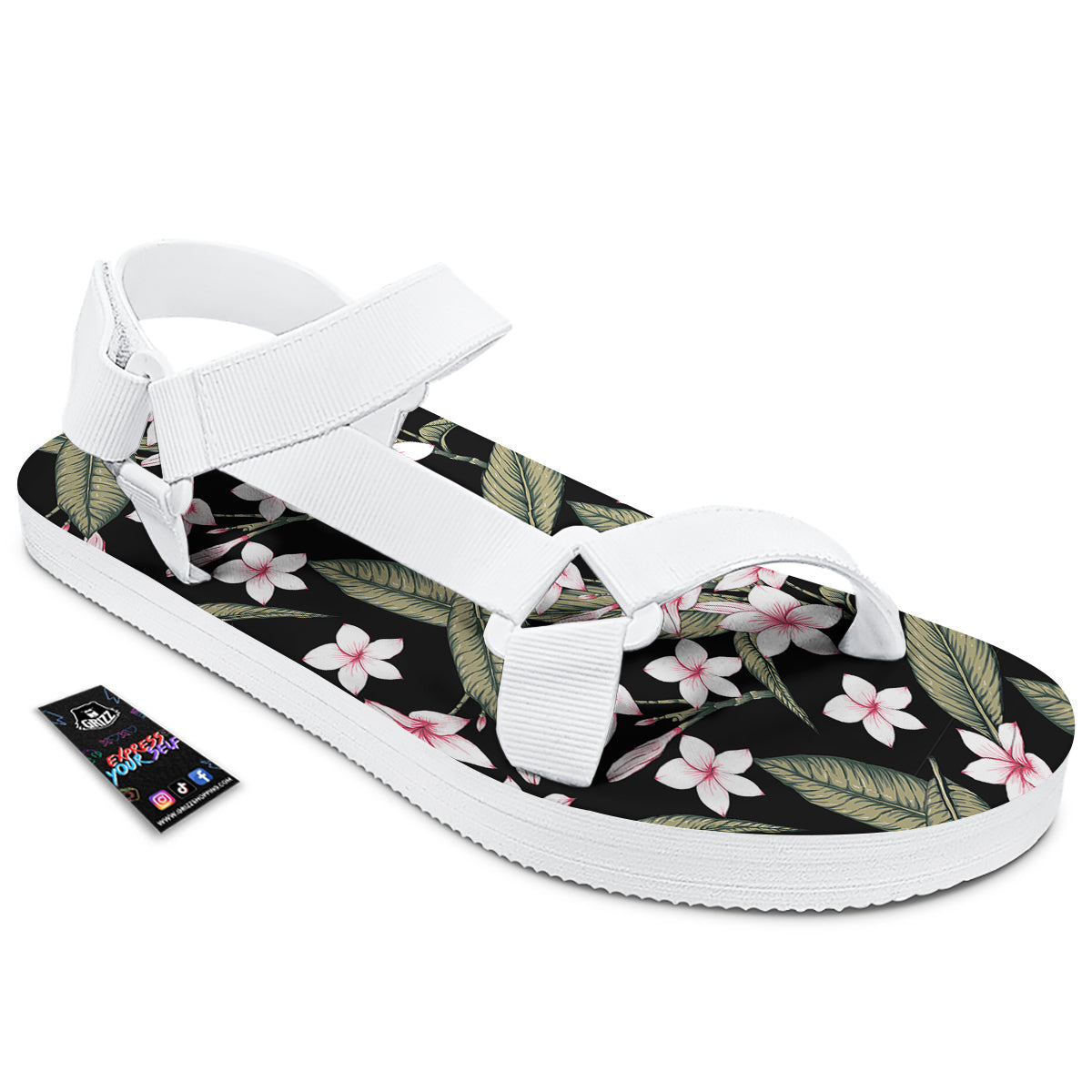 Flower Frangipani Watercolor Print Pattern White Open Toe Sandals-grizzshop