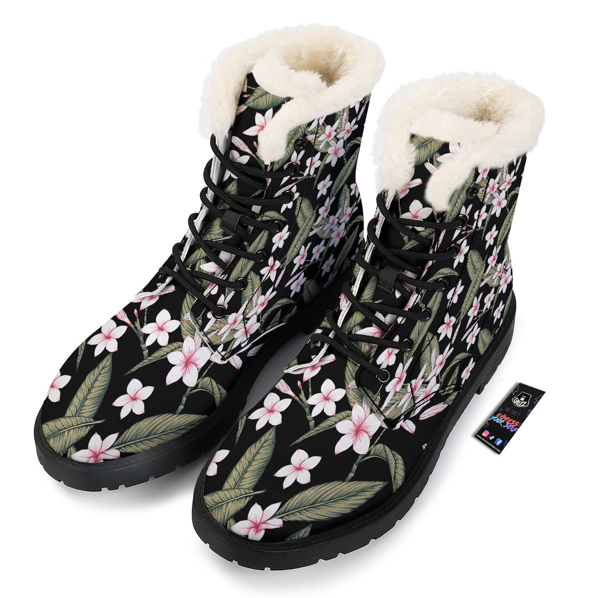 Flower Frangipani Watercolor Print Pattern Winter Boots-grizzshop