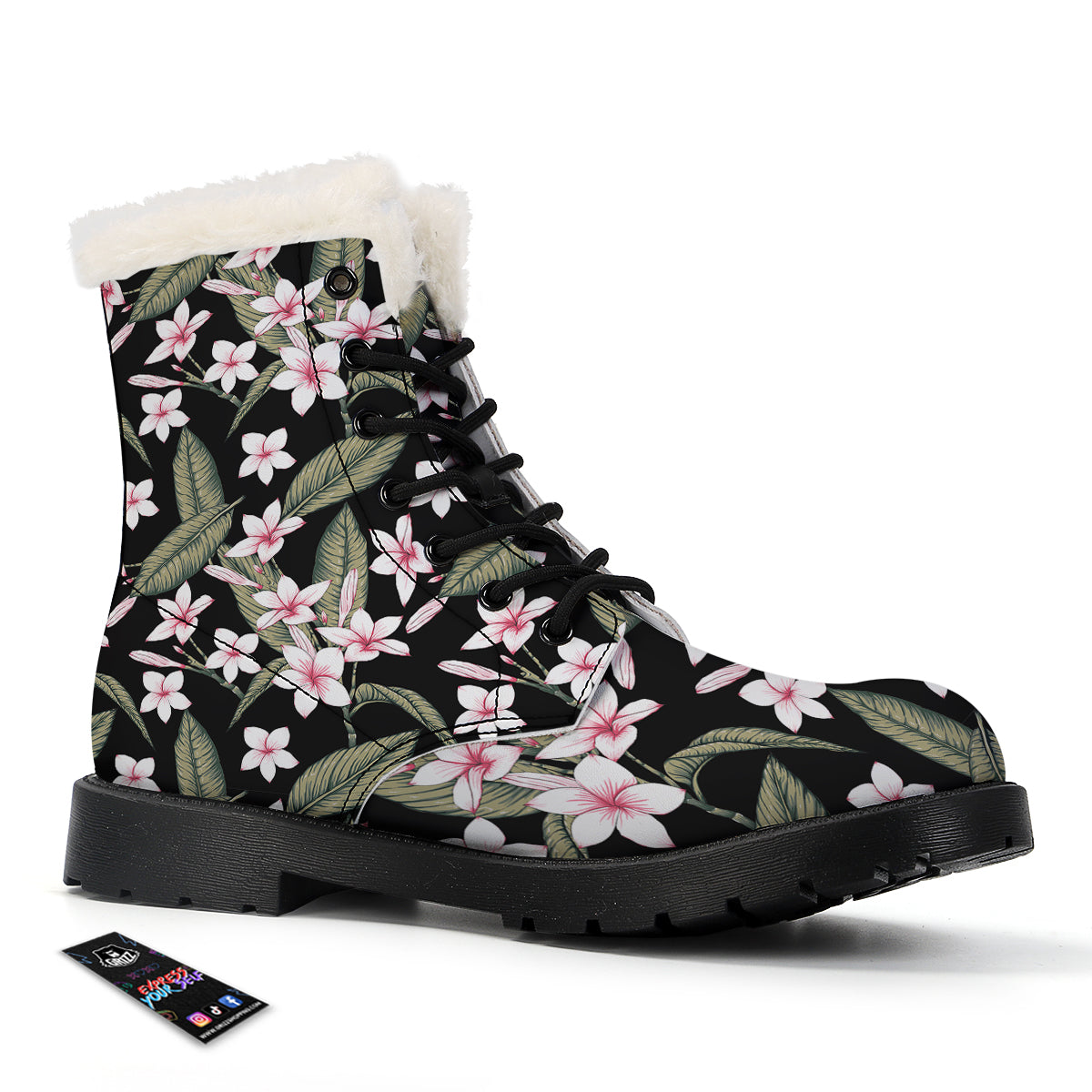 Flower Frangipani Watercolor Print Pattern Winter Boots-grizzshop