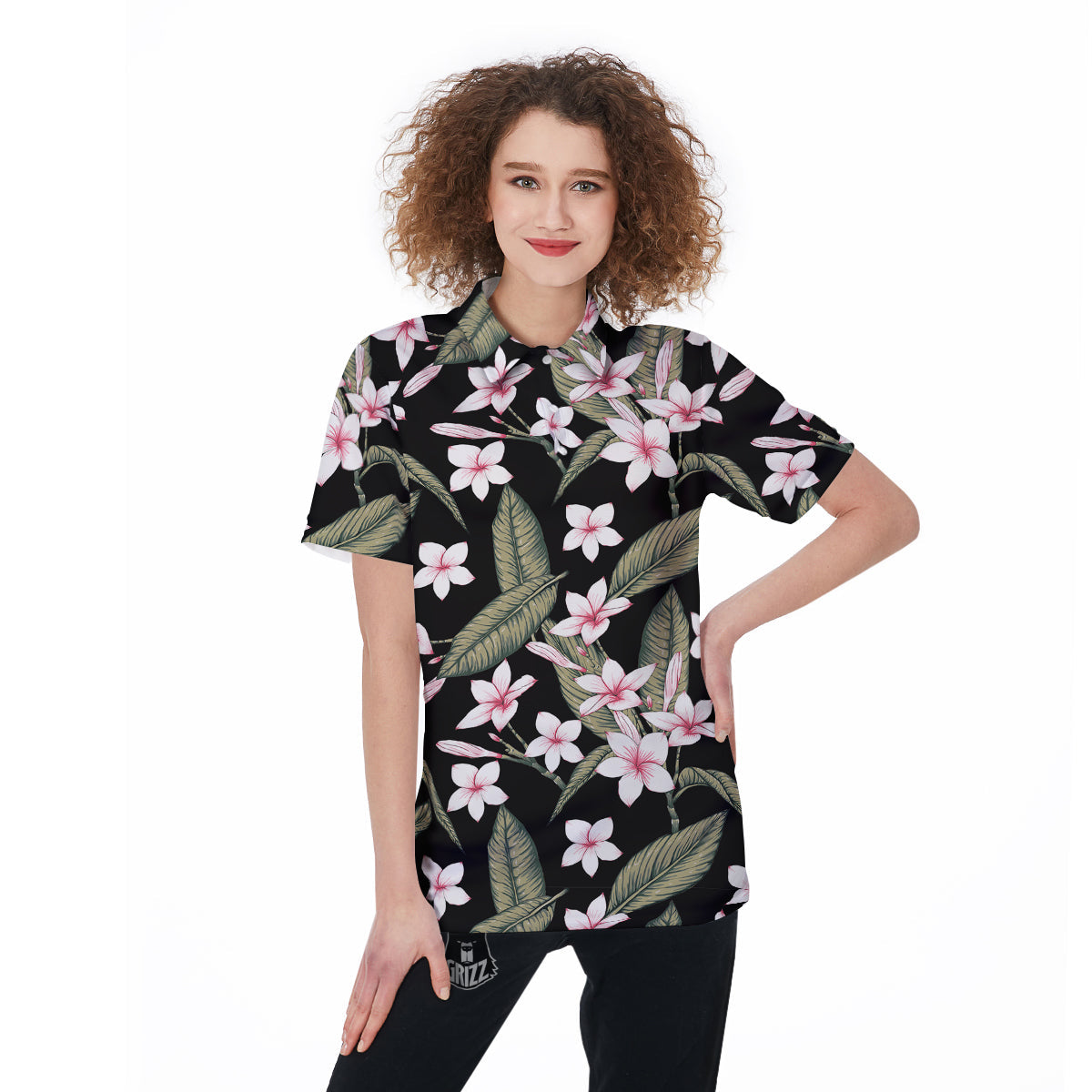 Flower Frangipani Watercolor Print Pattern Women's Golf Shirts-grizzshop
