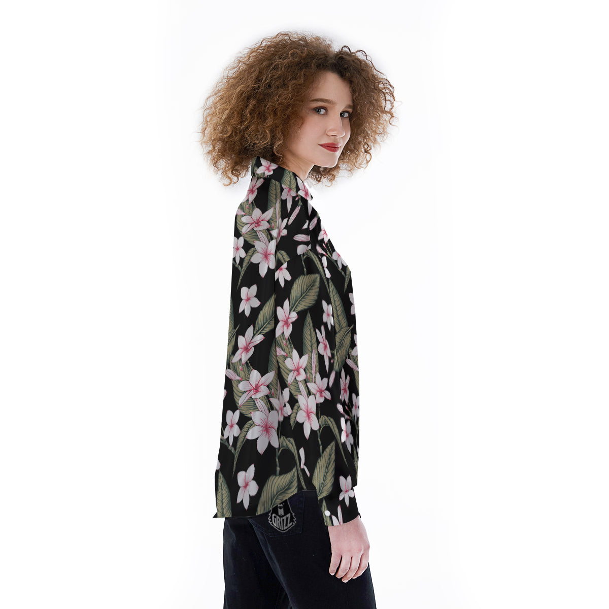 Flower Frangipani Watercolor Print Pattern Women's Long Sleeve Shirts-grizzshop