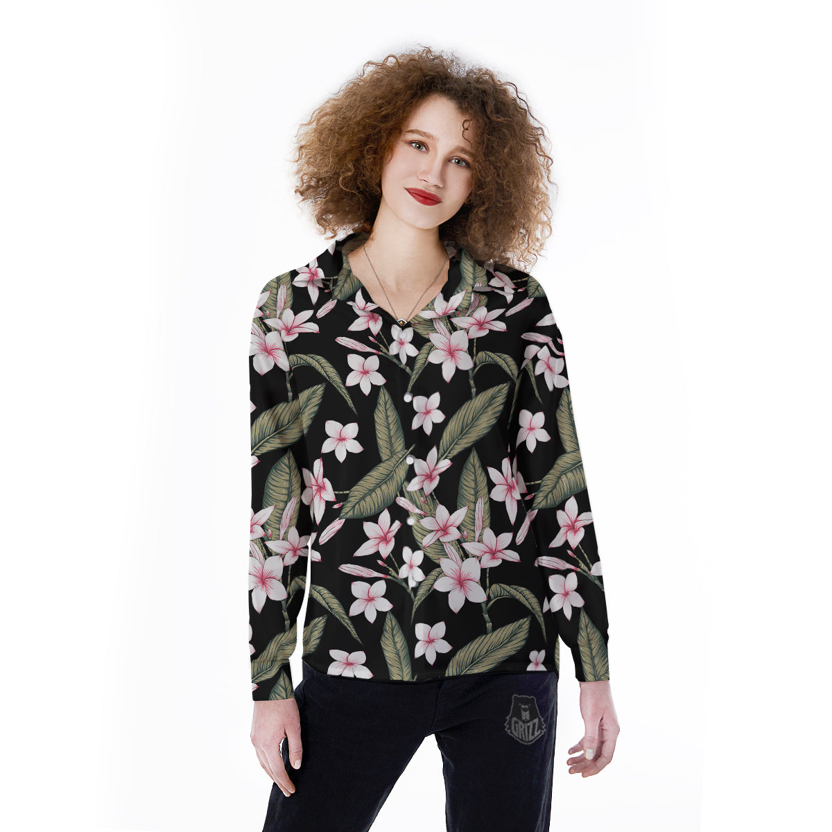 Flower Frangipani Watercolor Print Pattern Women's Long Sleeve Shirts-grizzshop