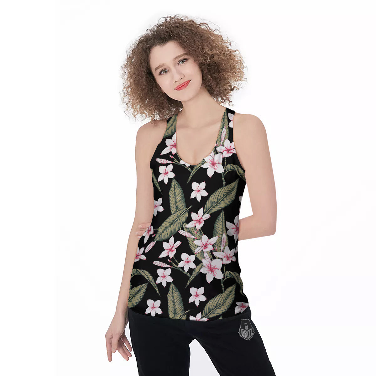 Flower Frangipani Watercolor Print Pattern Women's Racerback Tank Top-grizzshop
