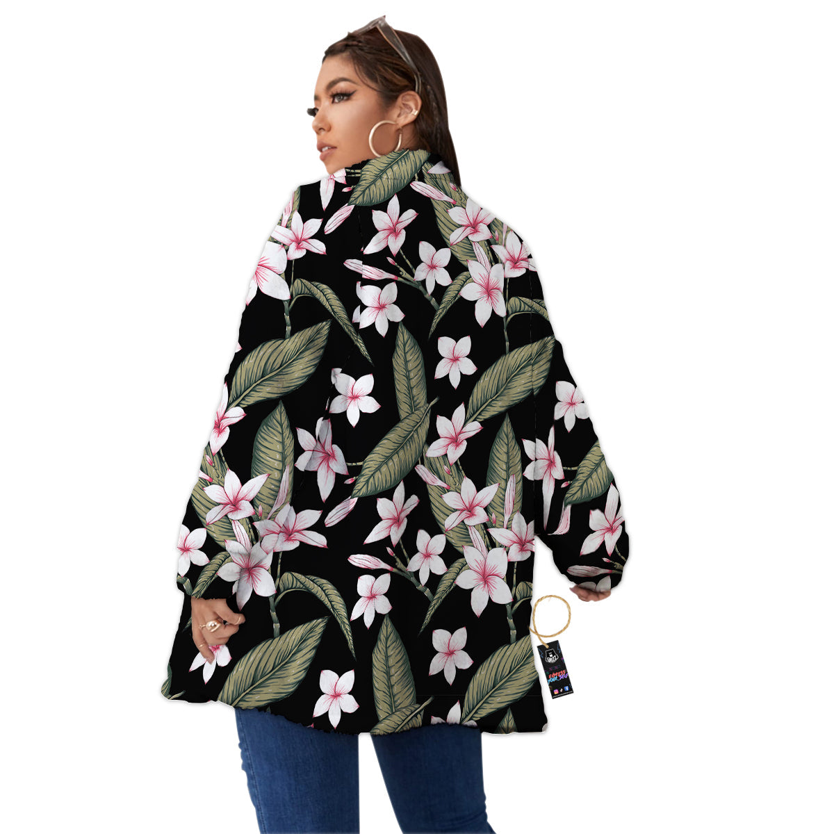 Flower Frangipani Watercolor Print Pattern Women's Sherpa Jacket-grizzshop