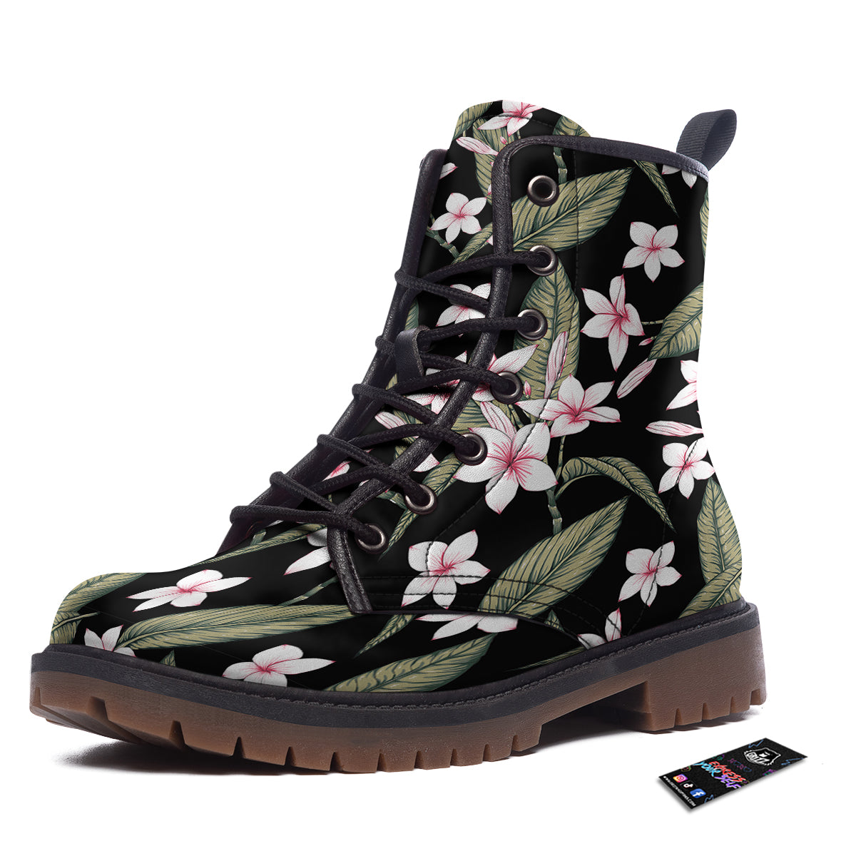 Flower Frangipani Watercolor Print Pattern Work Boots-grizzshop
