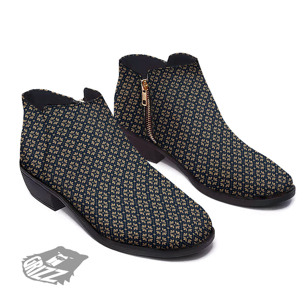 Flower Geometric Dot Print Pattern Ankle Boots-grizzshop