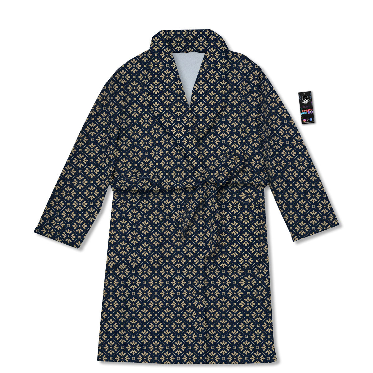 Flower Geometric Dot Print Pattern Bathrobe-grizzshop