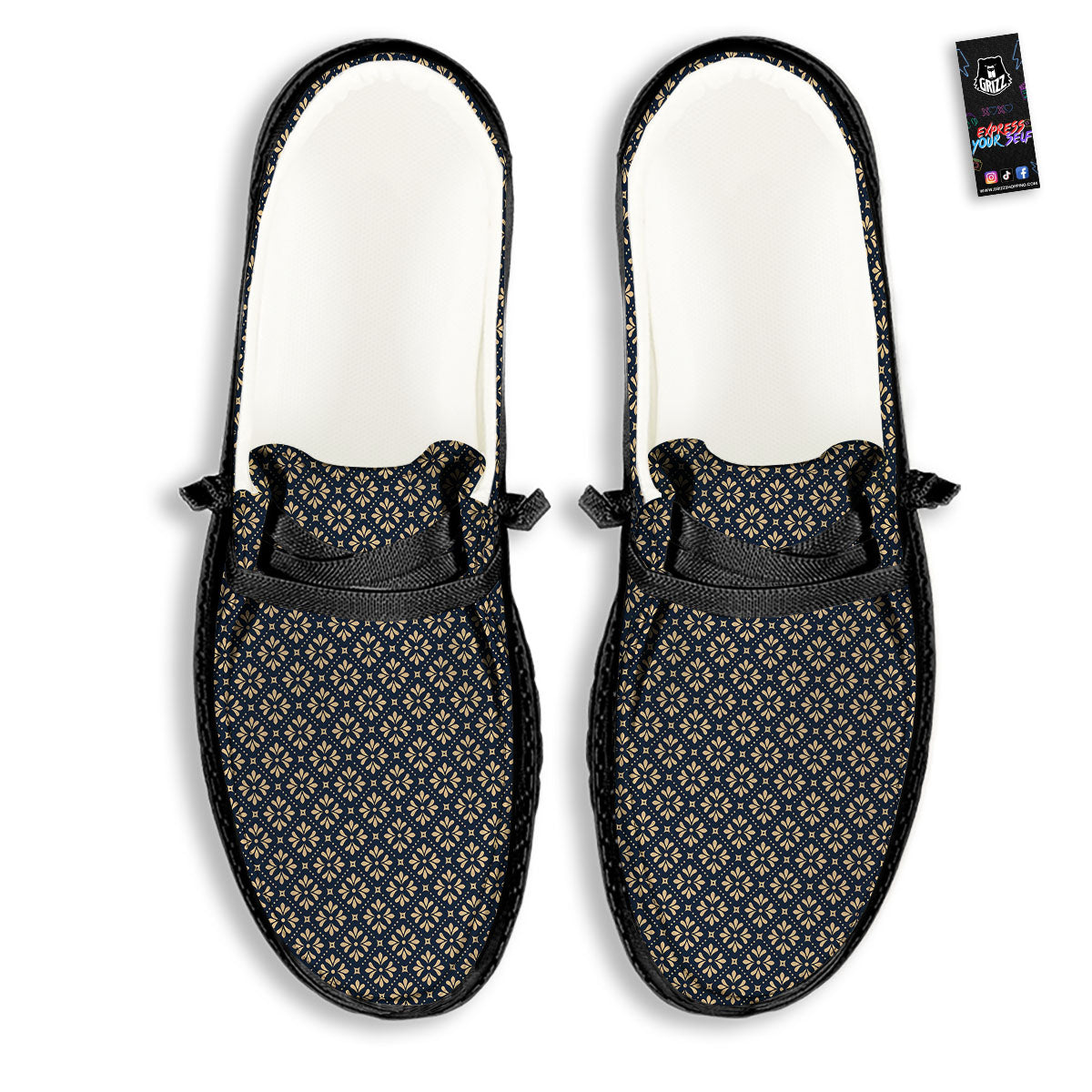 Flower Geometric Dot Print Pattern Black Loafers-grizzshop