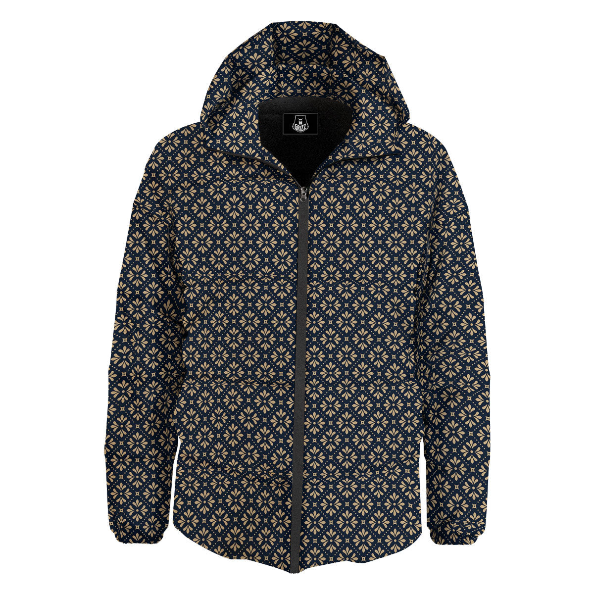 Flower Geometric Dot Print Pattern Down Jacket-grizzshop