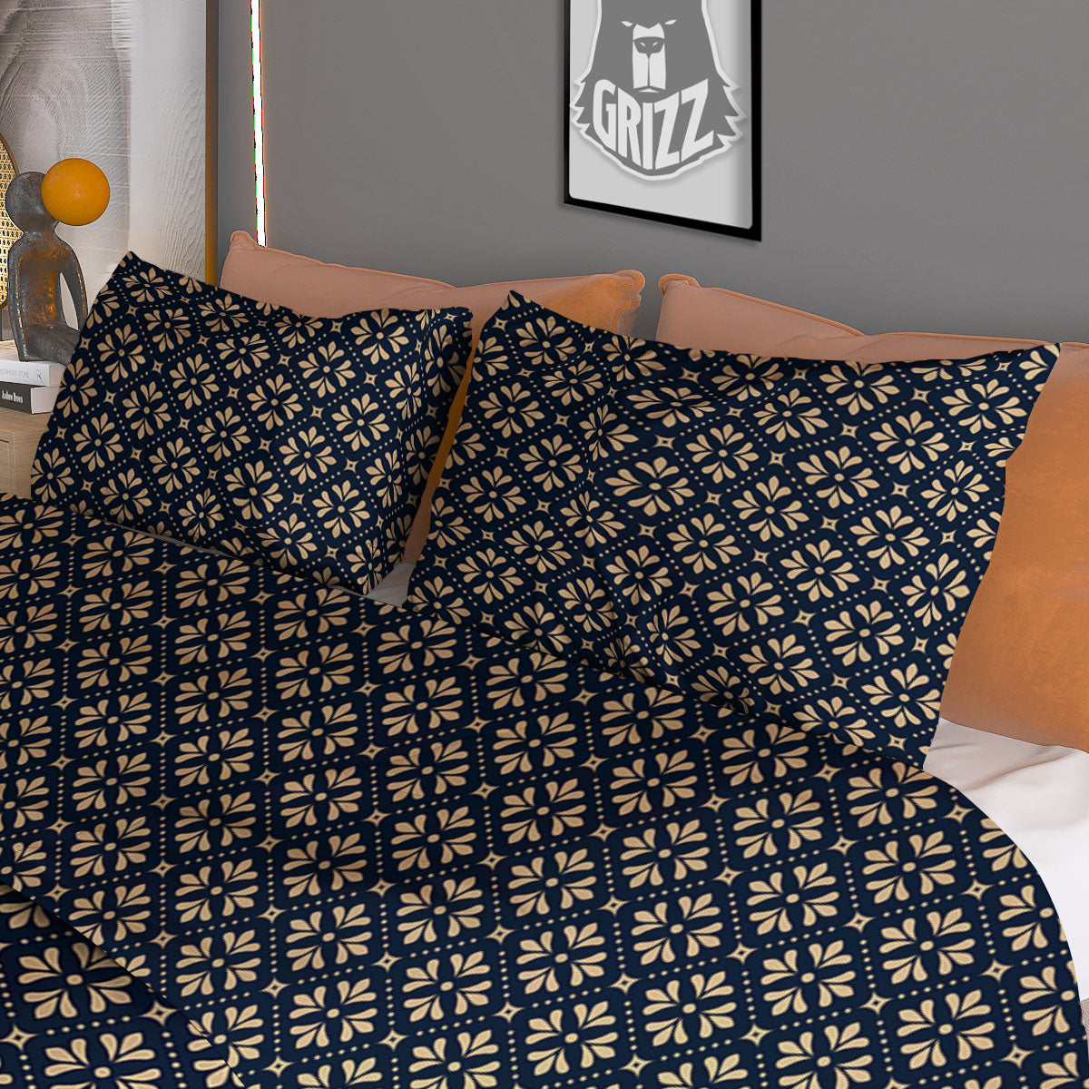 Flower Geometric Dot Print Pattern Duvet Cover Bedding Set-grizzshop