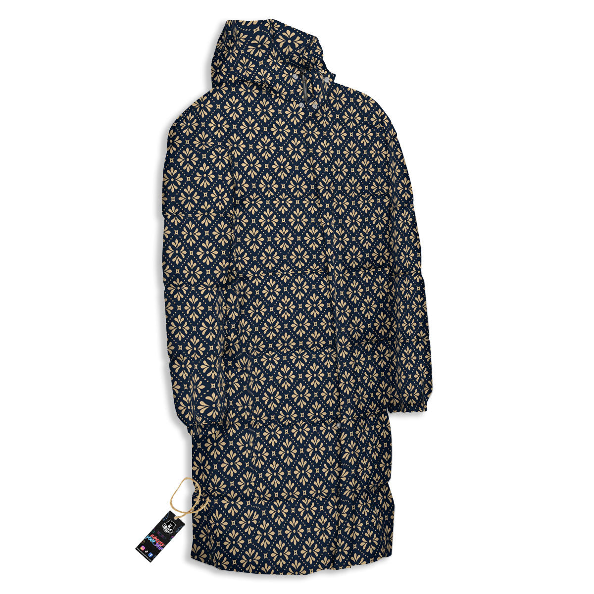 Flower Geometric Dot Print Pattern Long Down Jacket-grizzshop