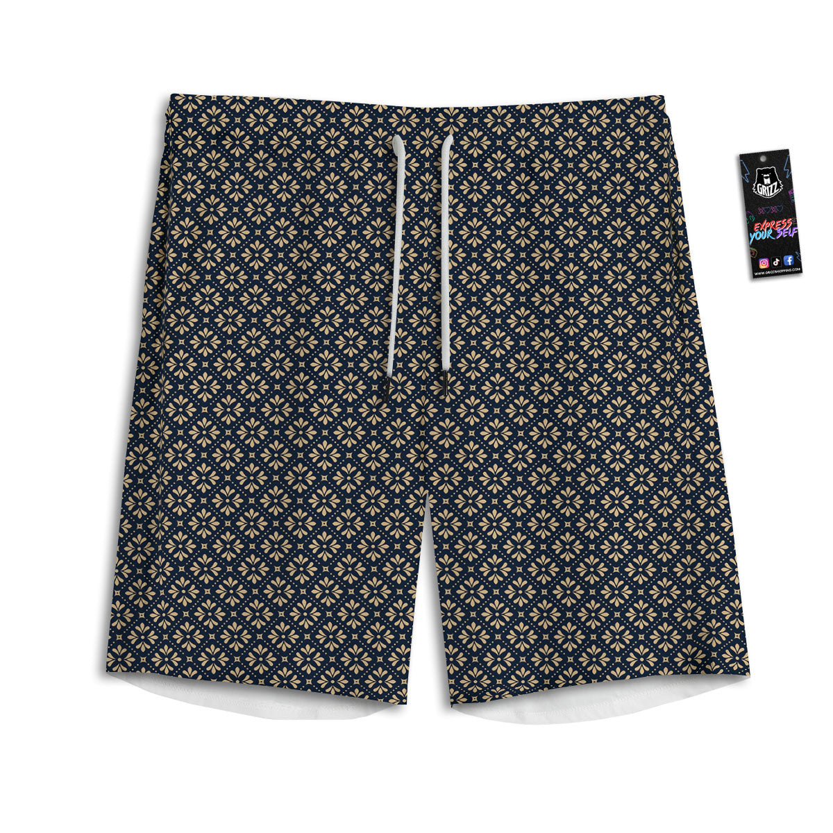 Flower Geometric Dot Print Pattern Men's Athletic Shorts-grizzshop