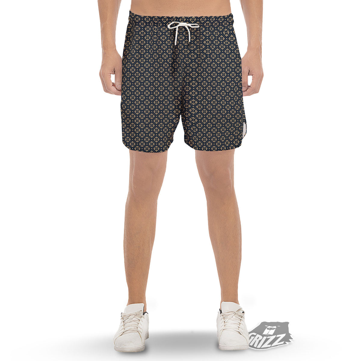 Flower Geometric Dot Print Pattern Men's Gym Shorts-grizzshop
