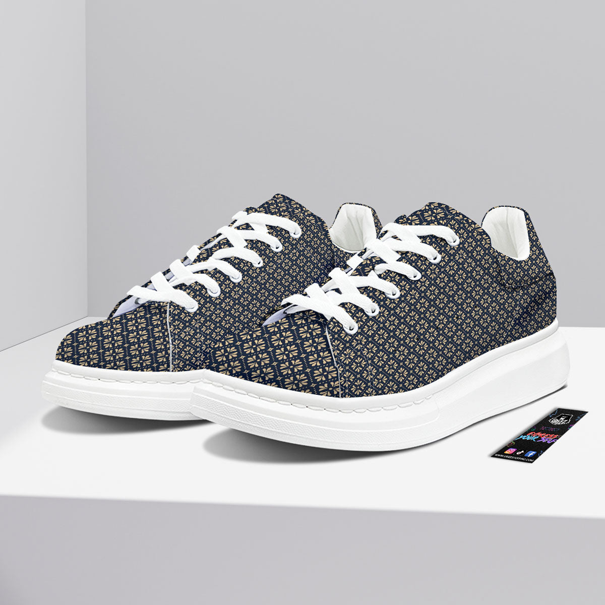 Flower Geometric Dot Print Pattern Platform Shoes-grizzshop