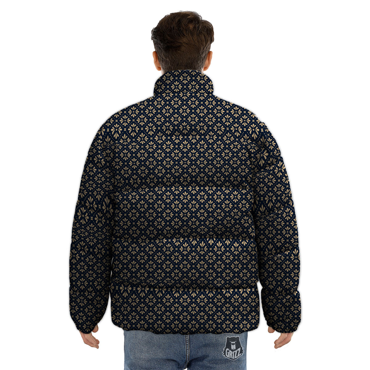 Flower Geometric Dot Print Pattern Puffer Jacket-grizzshop