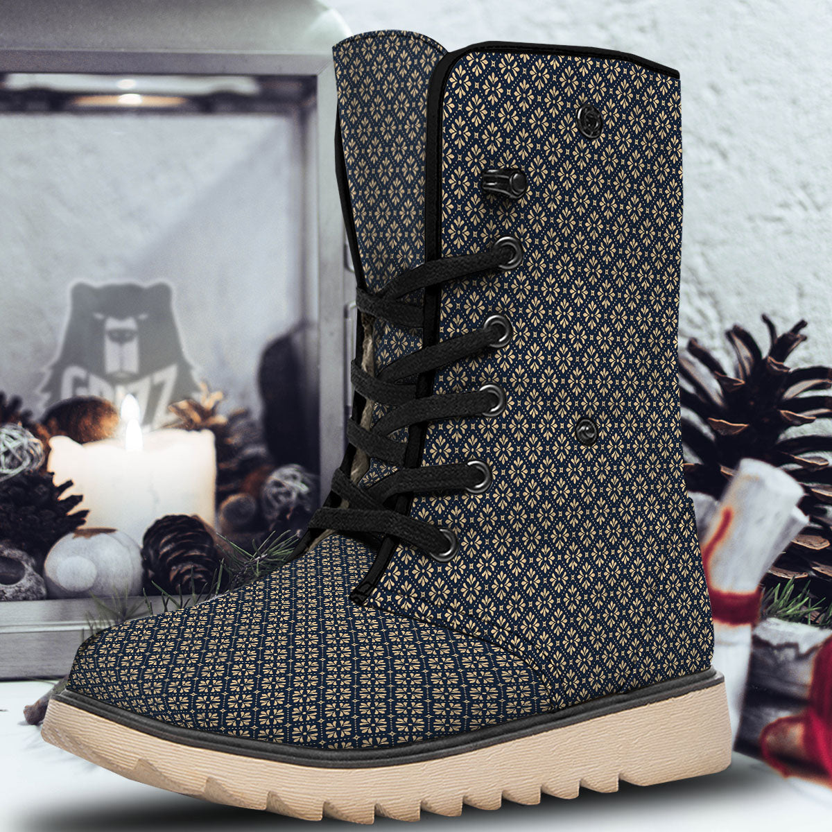 Flower Geometric Dot Print Pattern Snow Boots-grizzshop