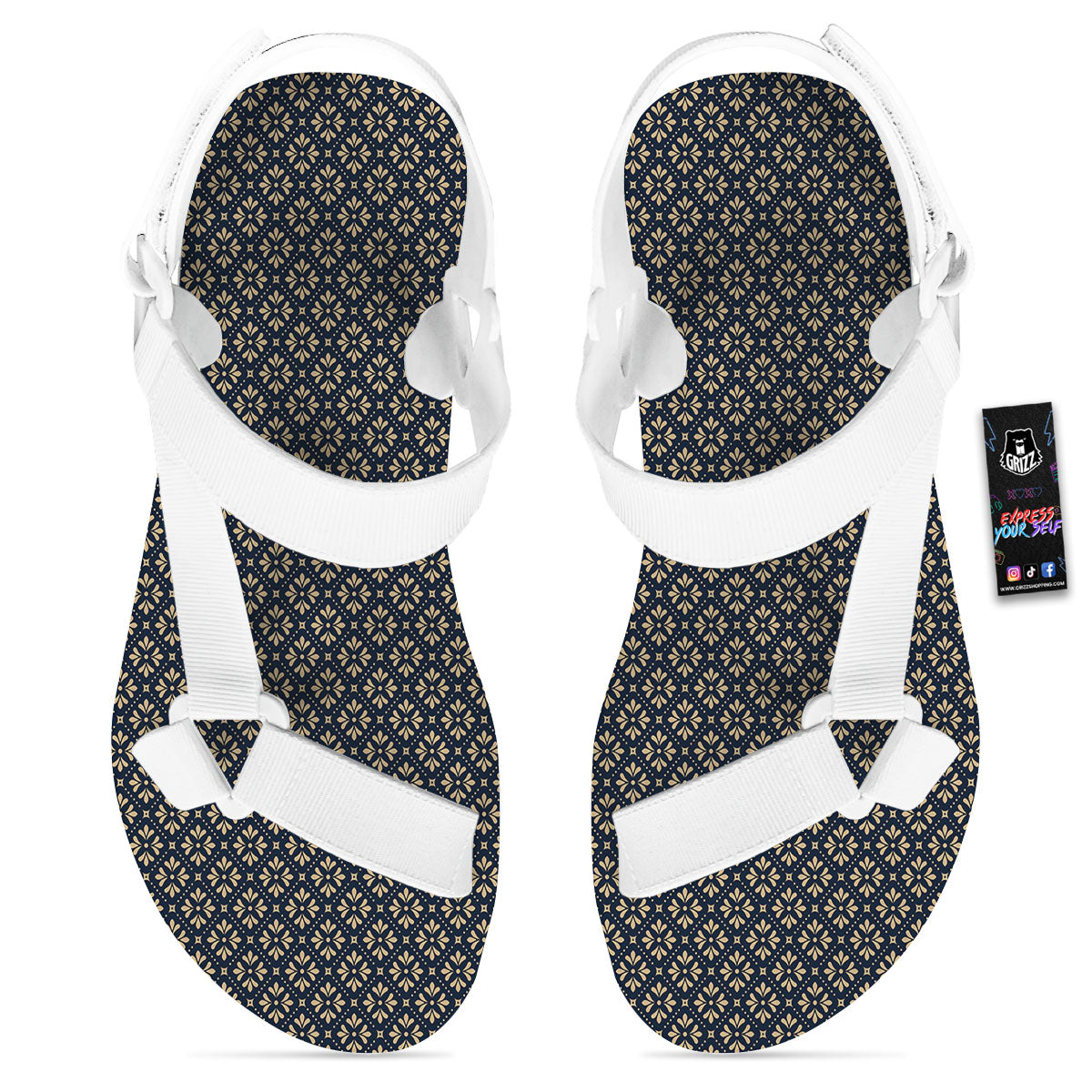 Flower Geometric Dot Print Pattern White Open Toe Sandals-grizzshop