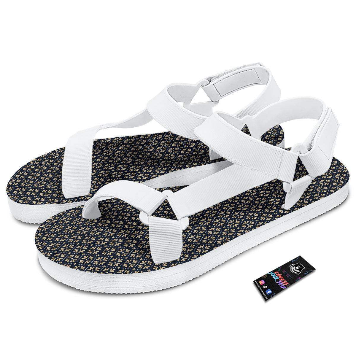 Flower Geometric Dot Print Pattern White Open Toe Sandals-grizzshop