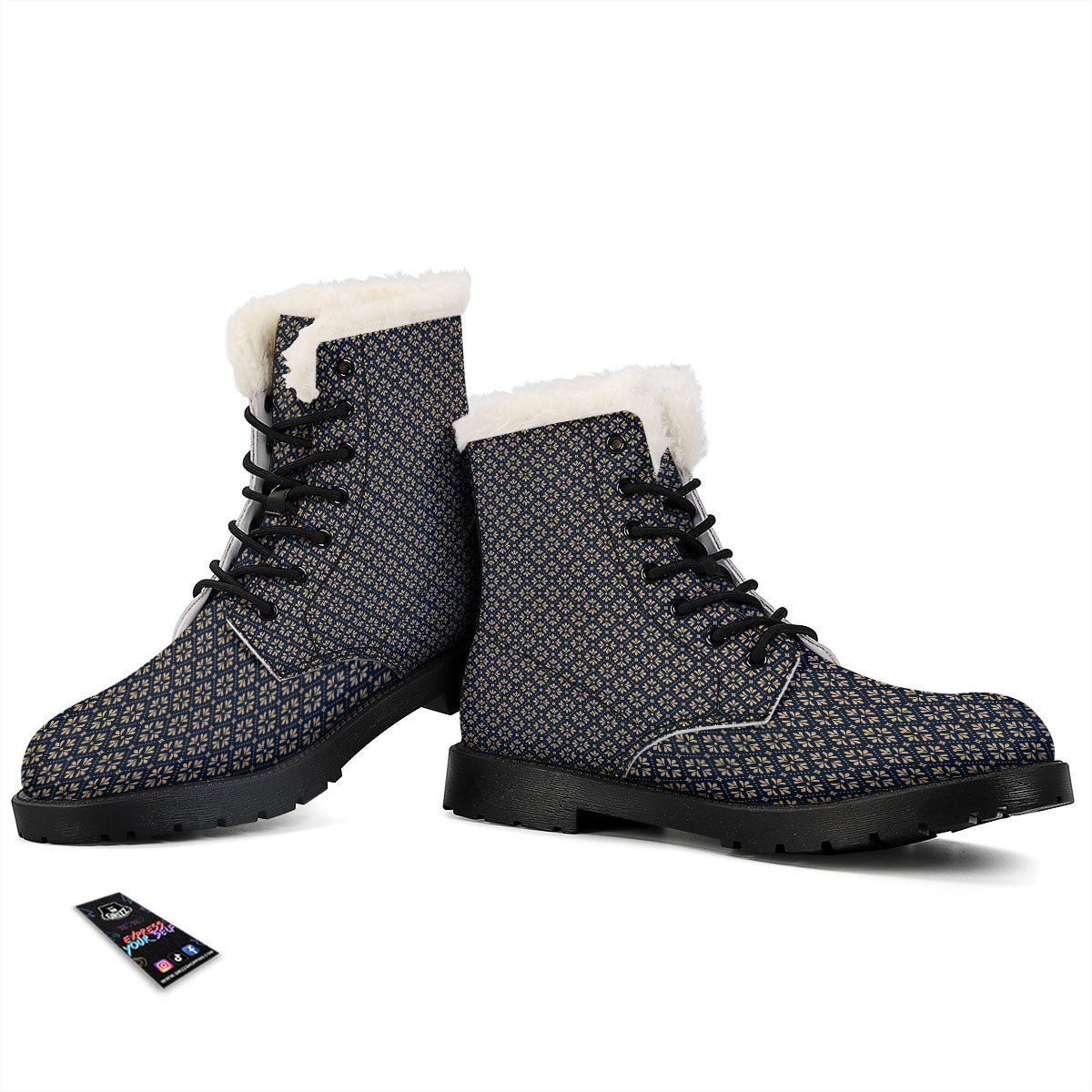 Flower Geometric Dot Print Pattern Winter Boots-grizzshop