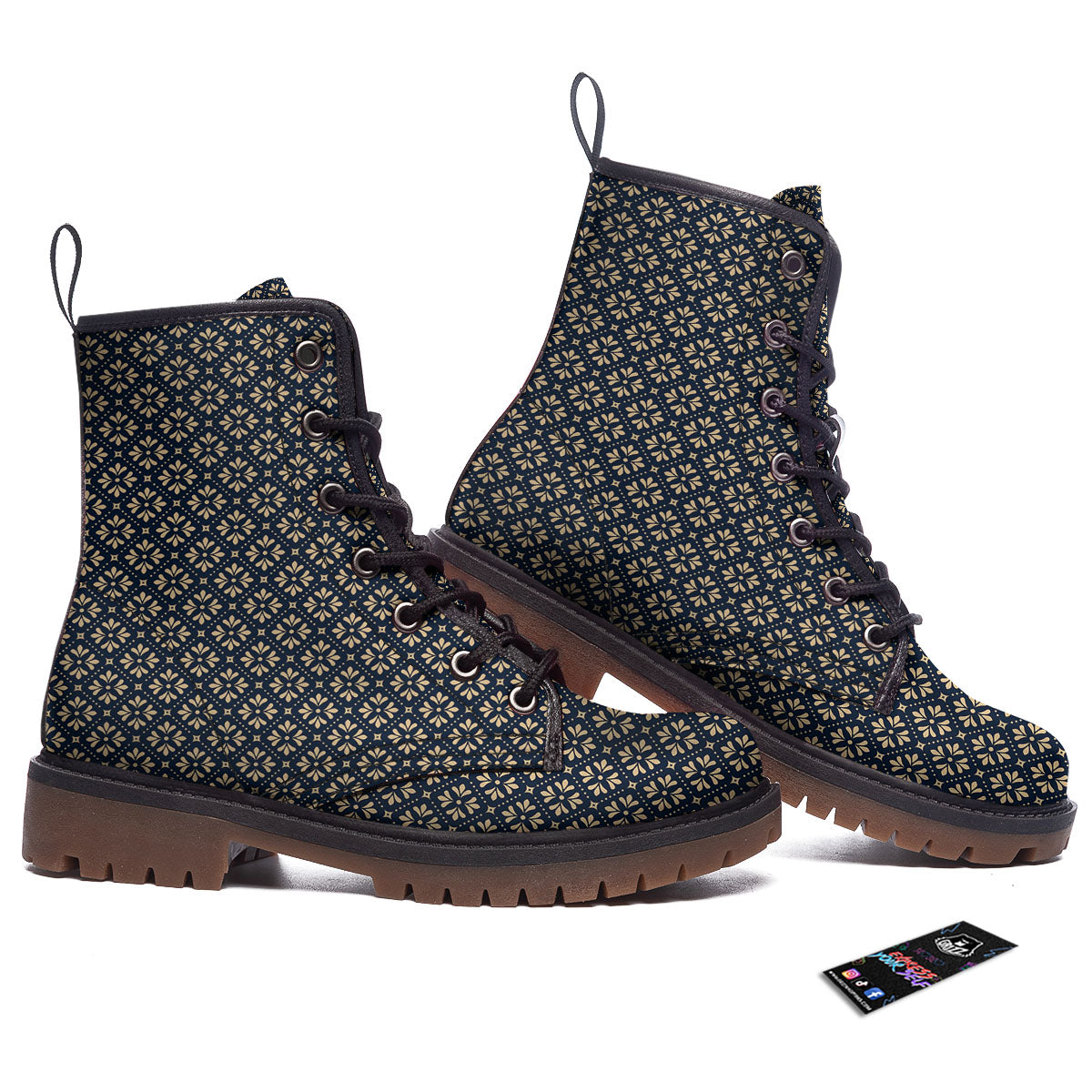 Flower Geometric Dot Print Pattern Work Boots-grizzshop