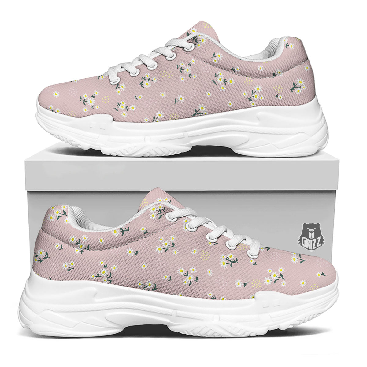 Flower Girly Spring Print Pattern White Chunky Shoes-grizzshop