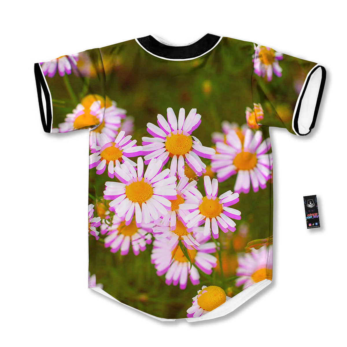 Flower Glitch Daisy Print Baseball Jersey-grizzshop