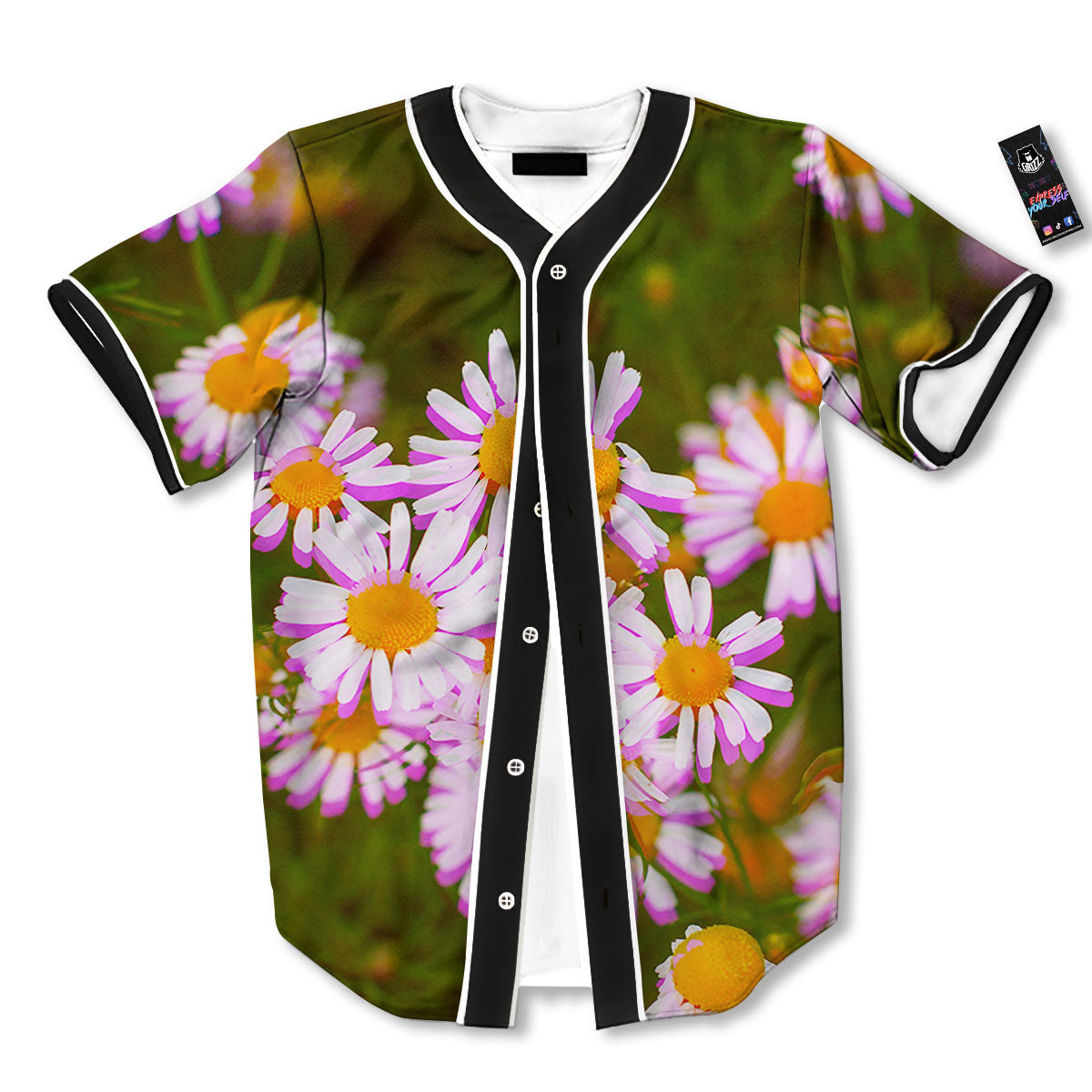 Flower Glitch Daisy Print Baseball Jersey-grizzshop