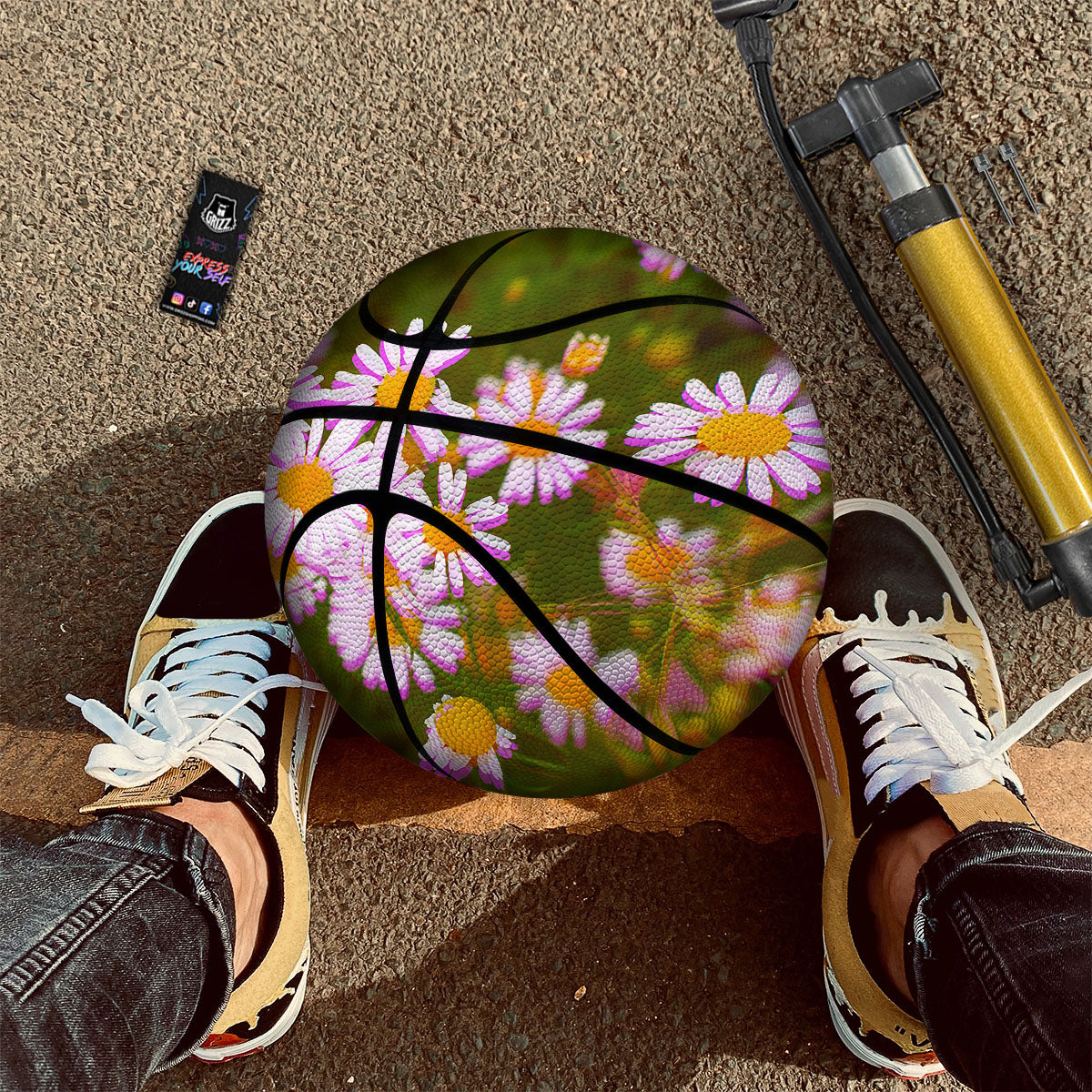 Flower Glitch Daisy Print Basketball-grizzshop