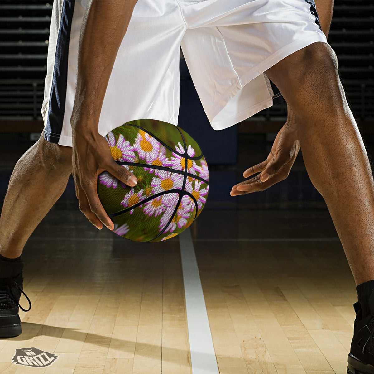 Flower Glitch Daisy Print Basketball-grizzshop