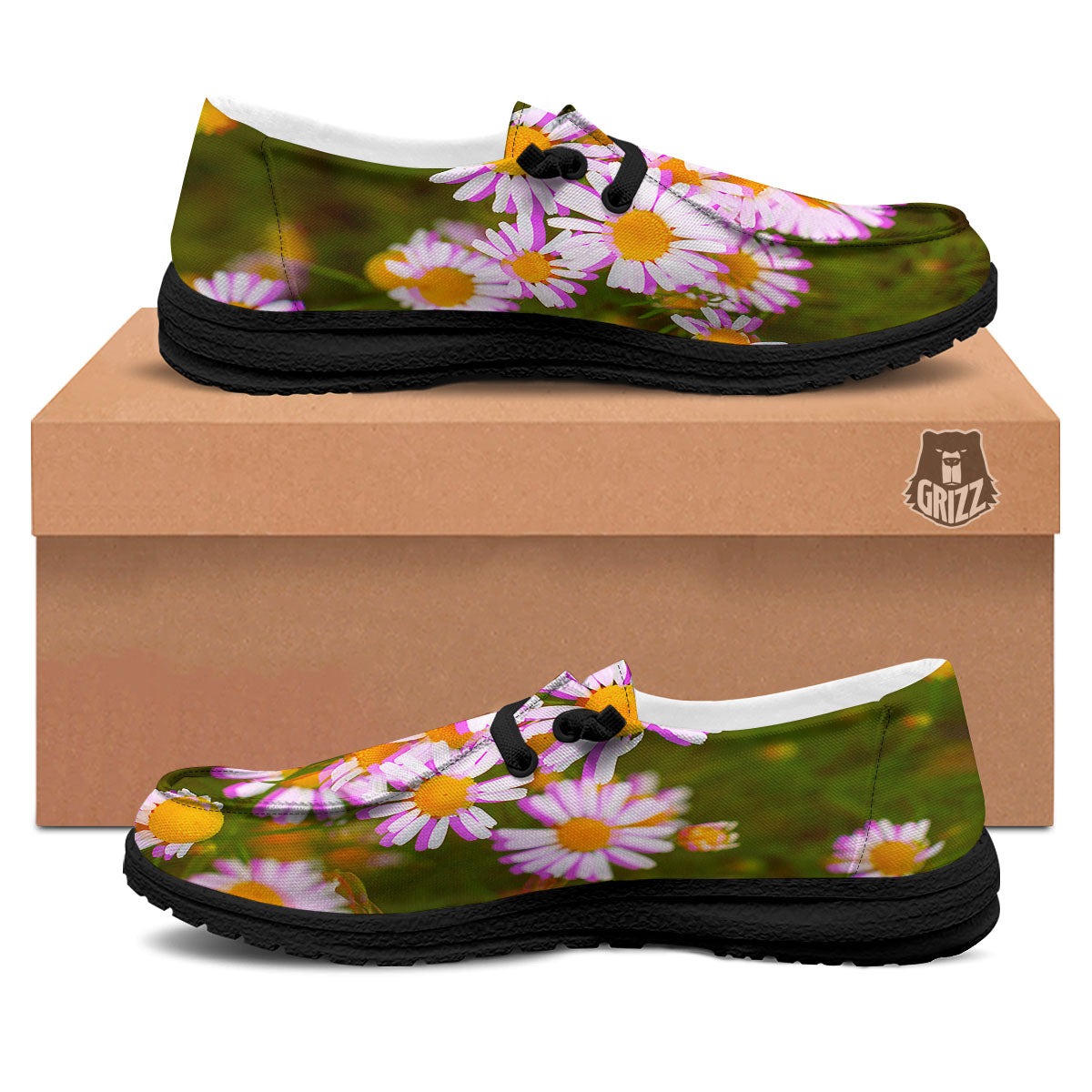 Flower Glitch Daisy Print Black Loafers-grizzshop