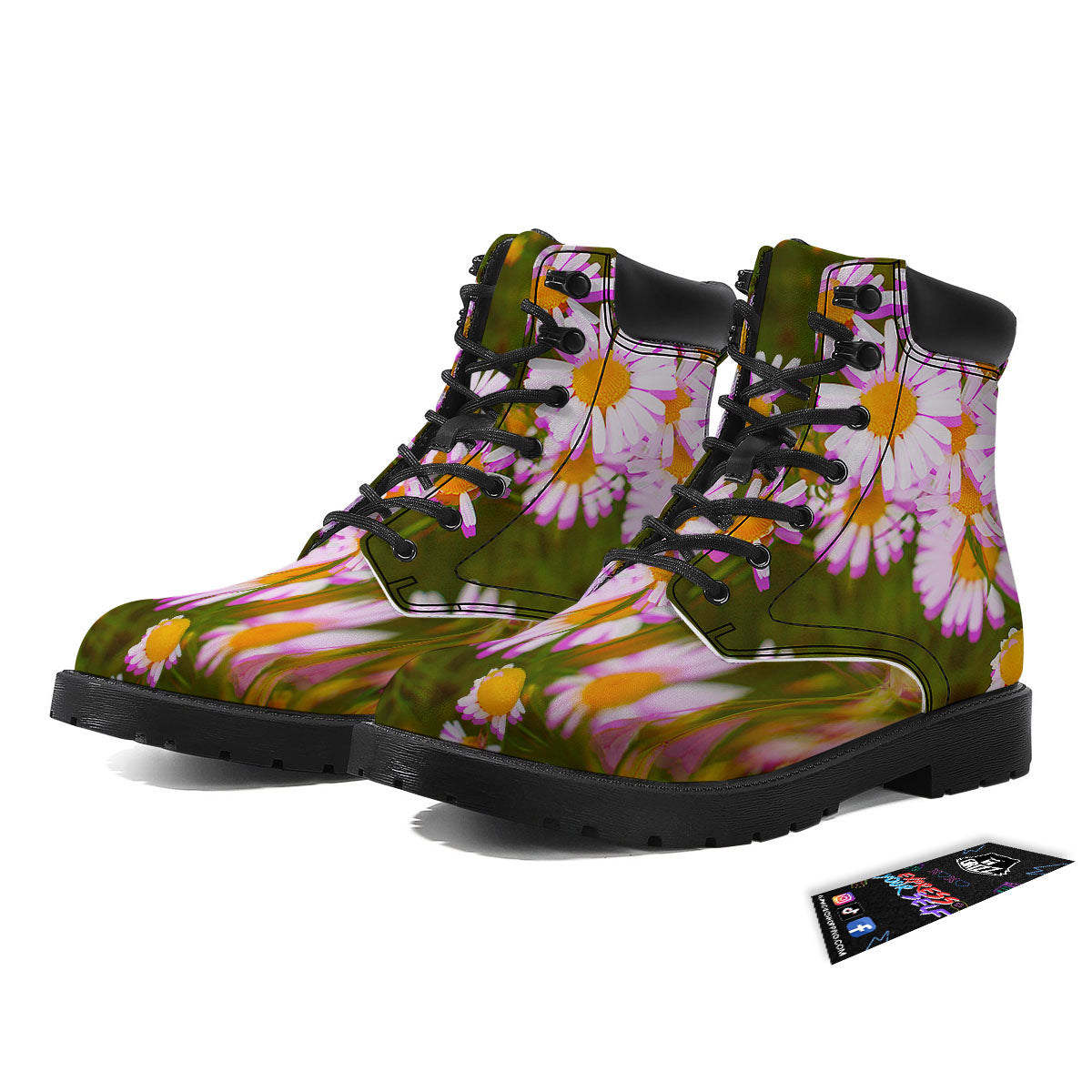 Flower Glitch Daisy Print Boots-grizzshop