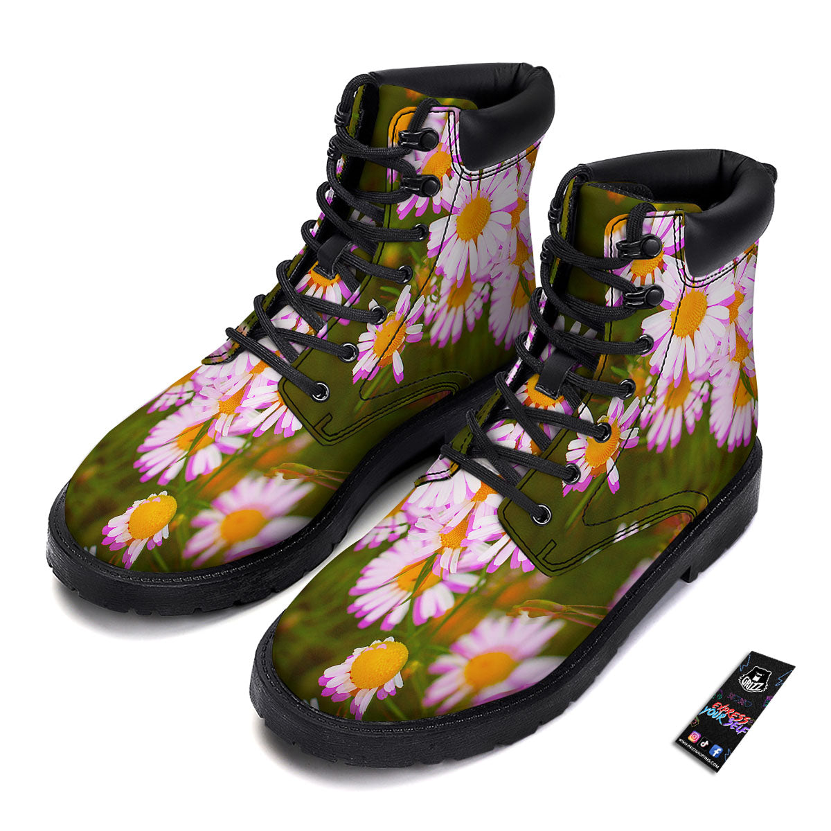 Flower Glitch Daisy Print Boots-grizzshop