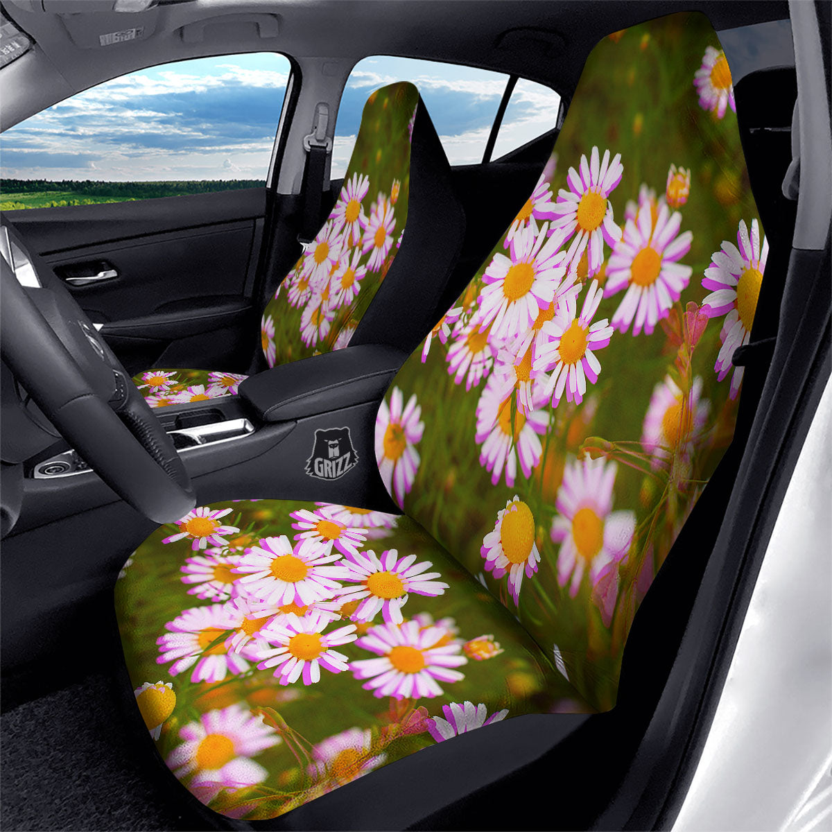Flower Glitch Daisy Print Car Seat Covers-grizzshop