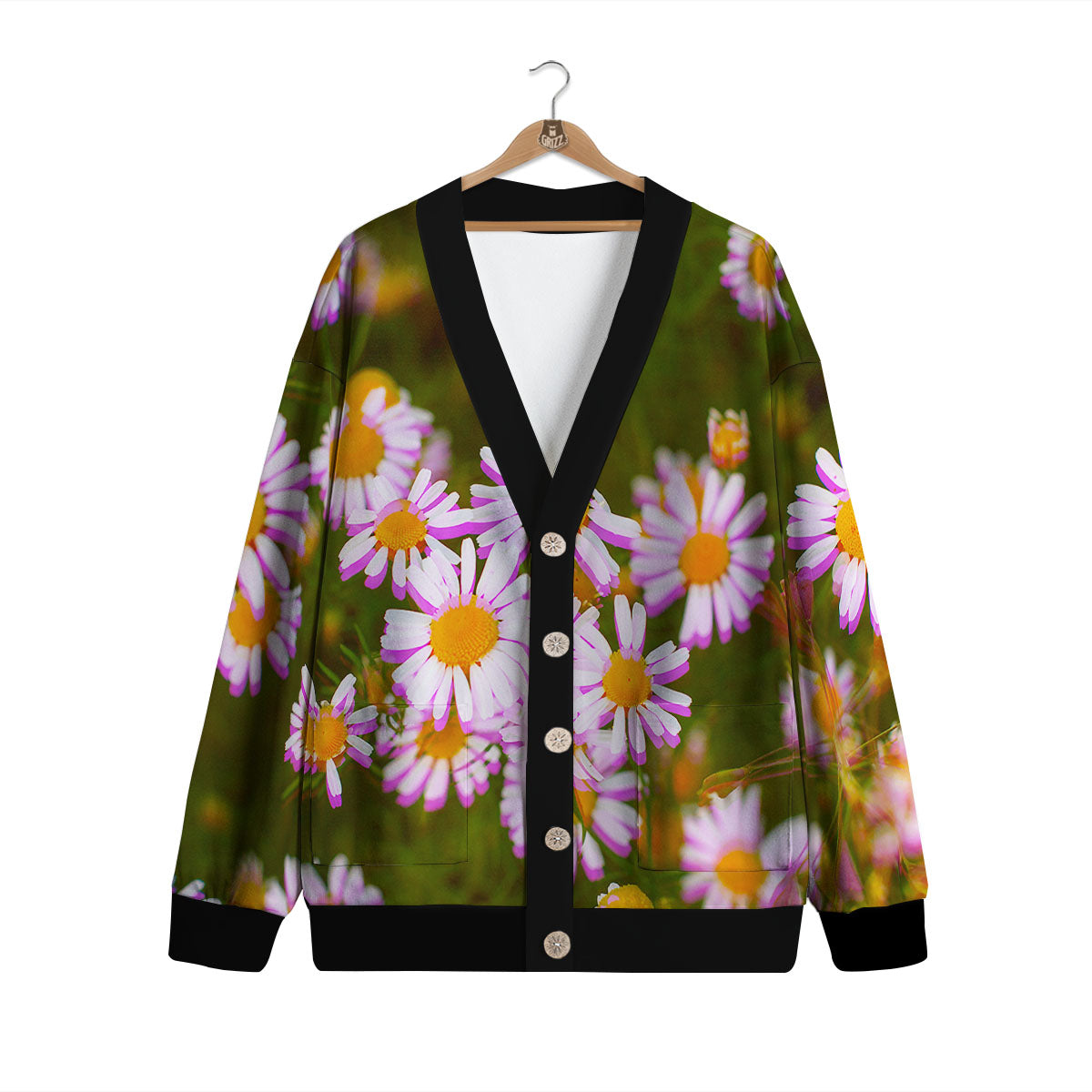 Flower Glitch Daisy Print Cardigan-grizzshop