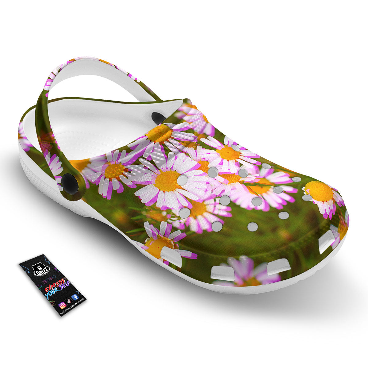 Flower Glitch Daisy Print Clog-grizzshop