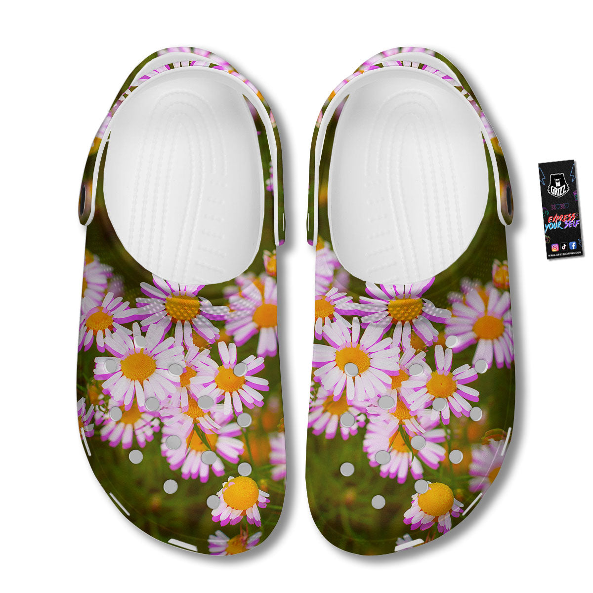 Flower Glitch Daisy Print Clog-grizzshop