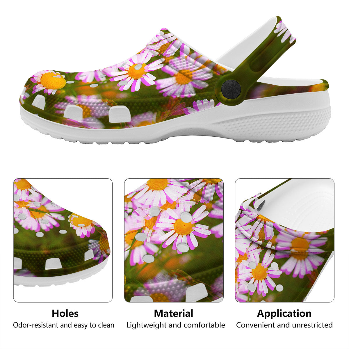 Flower Glitch Daisy Print Clog-grizzshop