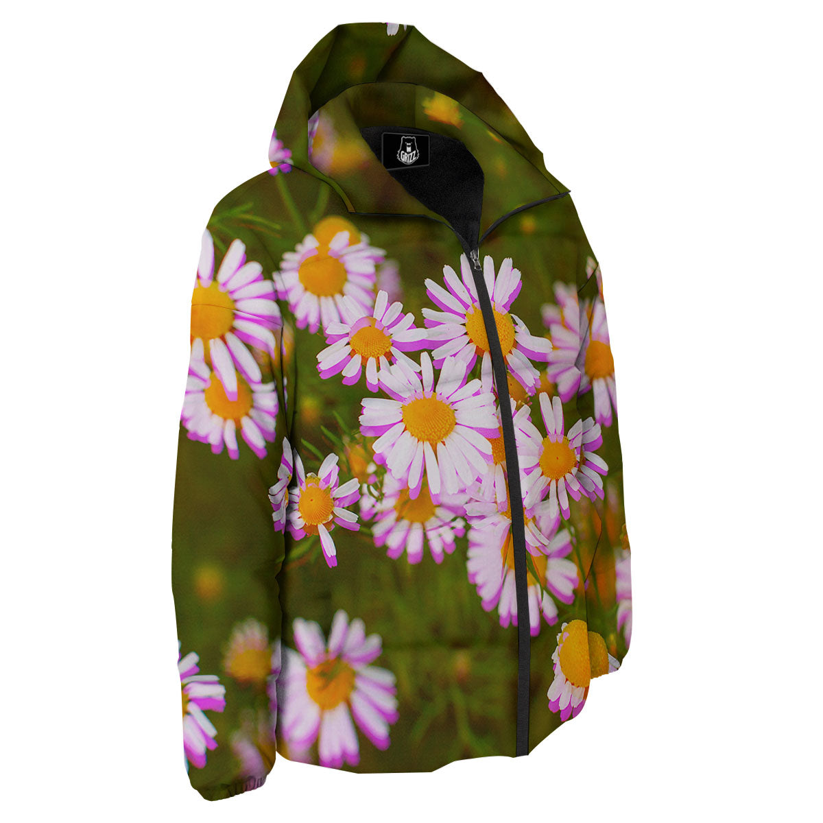 Flower Glitch Daisy Print Down Jacket-grizzshop
